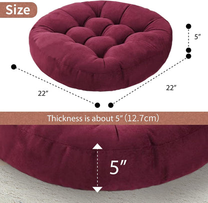 Meditation Floor Pillow Set of 2 Large Round Floor Cushions for Adults Tufted Corduroy Floor Seat Pillows Cushion for Living Room,Yellow 16.5" Lx16.5 Wx3 H