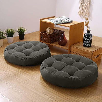 Meditation Floor Pillow Set of 2 Large Round Floor Cushions for Adults Tufted Corduroy Floor Seat Pillows Cushion for Living Room,Yellow 16.5" Lx16.5 Wx3 H