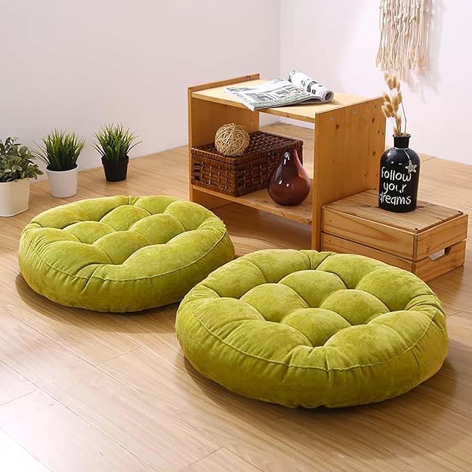 Meditation Floor Pillow Set of 2 Large Round Floor Cushions for Adults Tufted Corduroy Floor Seat Pillows Cushion for Living Room,Yellow 16.5" Lx16.5 Wx3 H