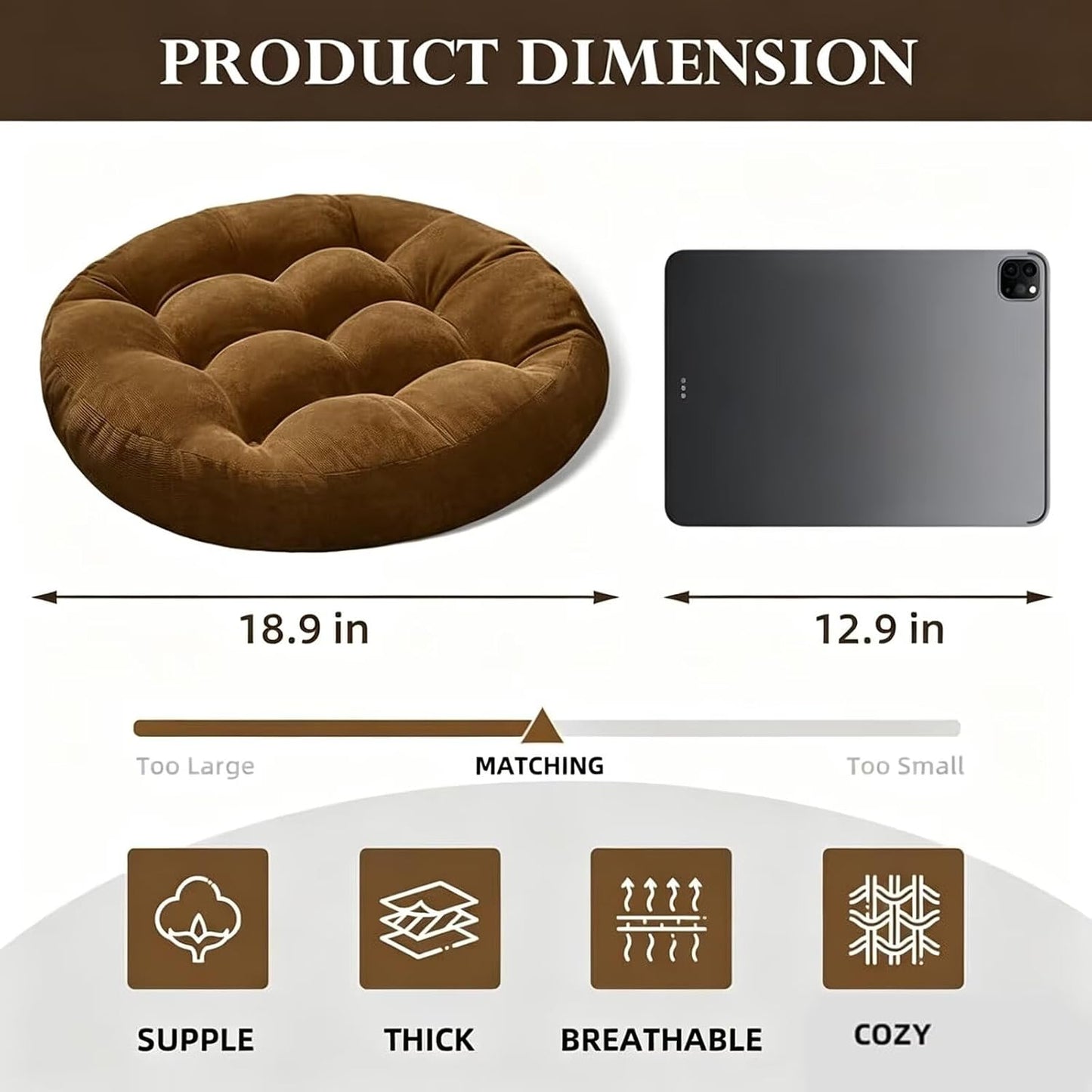 Meditation Floor Pillow Set of 2 Large Round Floor Cushions for Adults Tufted Corduroy Floor Seat Pillows Cushion for Living Room,Yellow 16.5" Lx16.5 Wx3 H