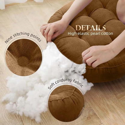 Meditation Floor Pillow Set of 2 Large Round Floor Cushions for Adults Tufted Corduroy Floor Seat Pillows Cushion for Living Room,Yellow 16.5" Lx16.5 Wx3 H