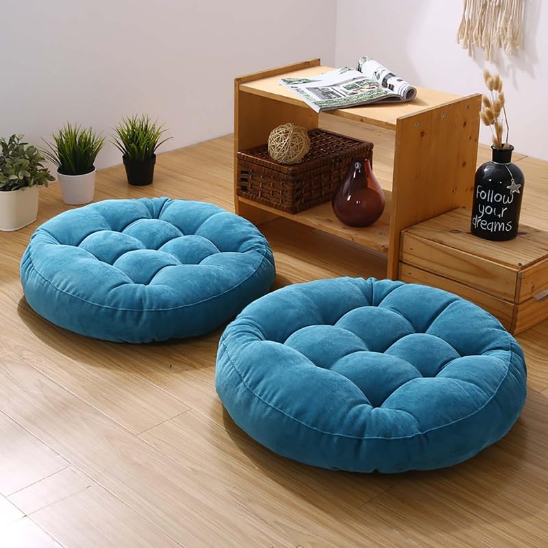 Meditation Floor Pillow Set of 2 Large Round Floor Cushions for Adults Tufted Corduroy Floor Seat Pillows Cushion for Living Room,Yellow 16.5" Lx16.5 Wx3 H