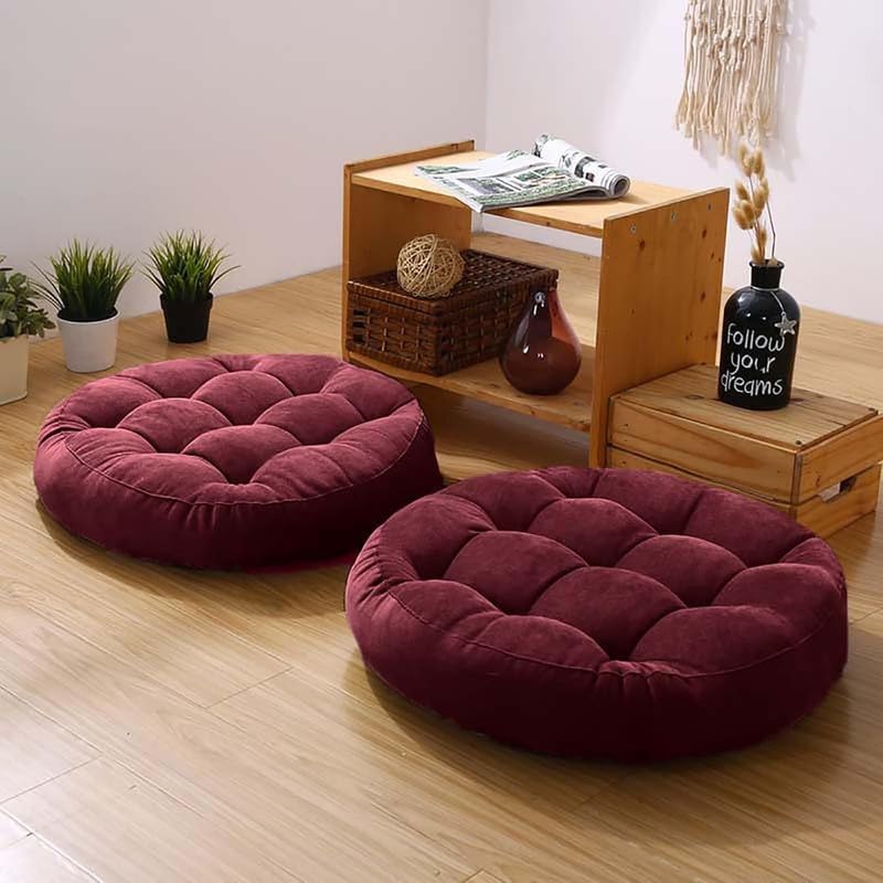 Meditation Floor Pillow Set of 2 Large Round Floor Cushions for Adults Tufted Corduroy Floor Seat Pillows Cushion for Living Room,Yellow 16.5" Lx16.5 Wx3 H
