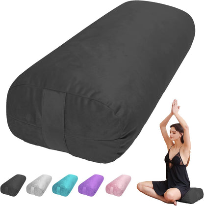 Yoga Bolster Pillow for Restorative & Yin Yoga - Meditation Pillow with Velvet Cover - Rectangular