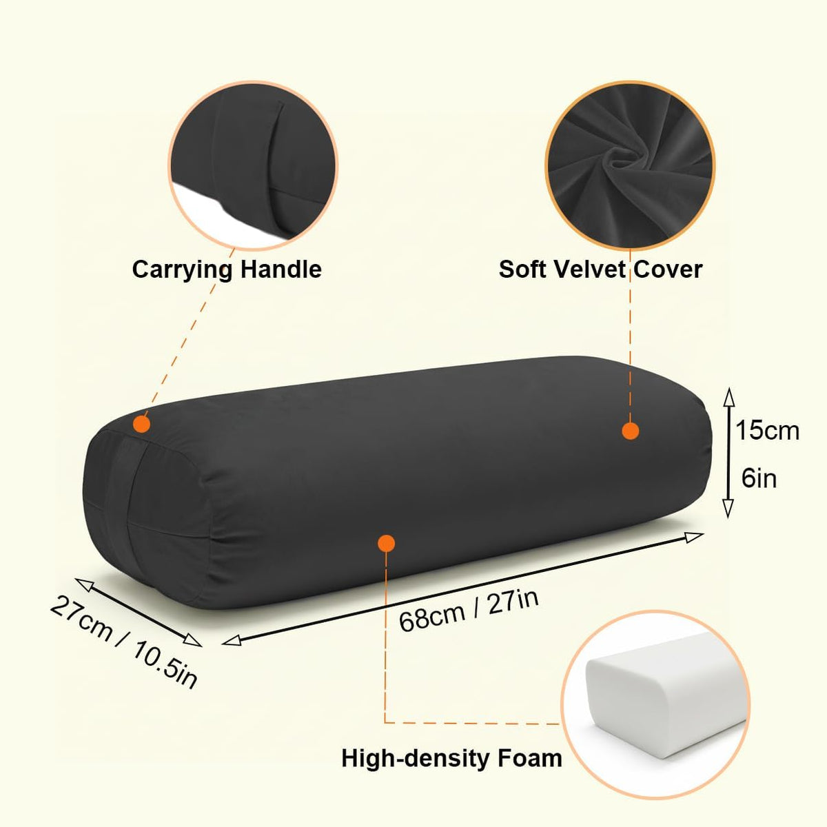 Yoga Bolster Pillow for Restorative & Yin Yoga - Meditation Pillow with Velvet Cover - Rectangular