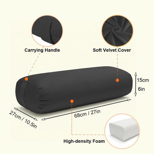 Yoga Bolster Pillow for Restorative & Yin Yoga - Meditation Pillow with Velvet Cover - Rectangular