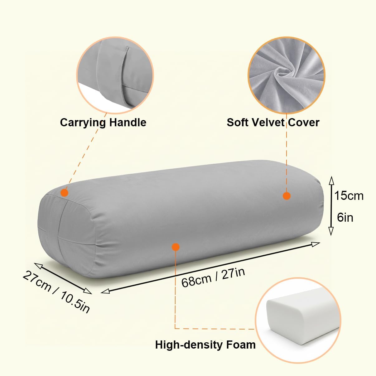 Yoga Bolster Pillow for Restorative & Yin Yoga - Meditation Pillow with Velvet Cover - Rectangular
