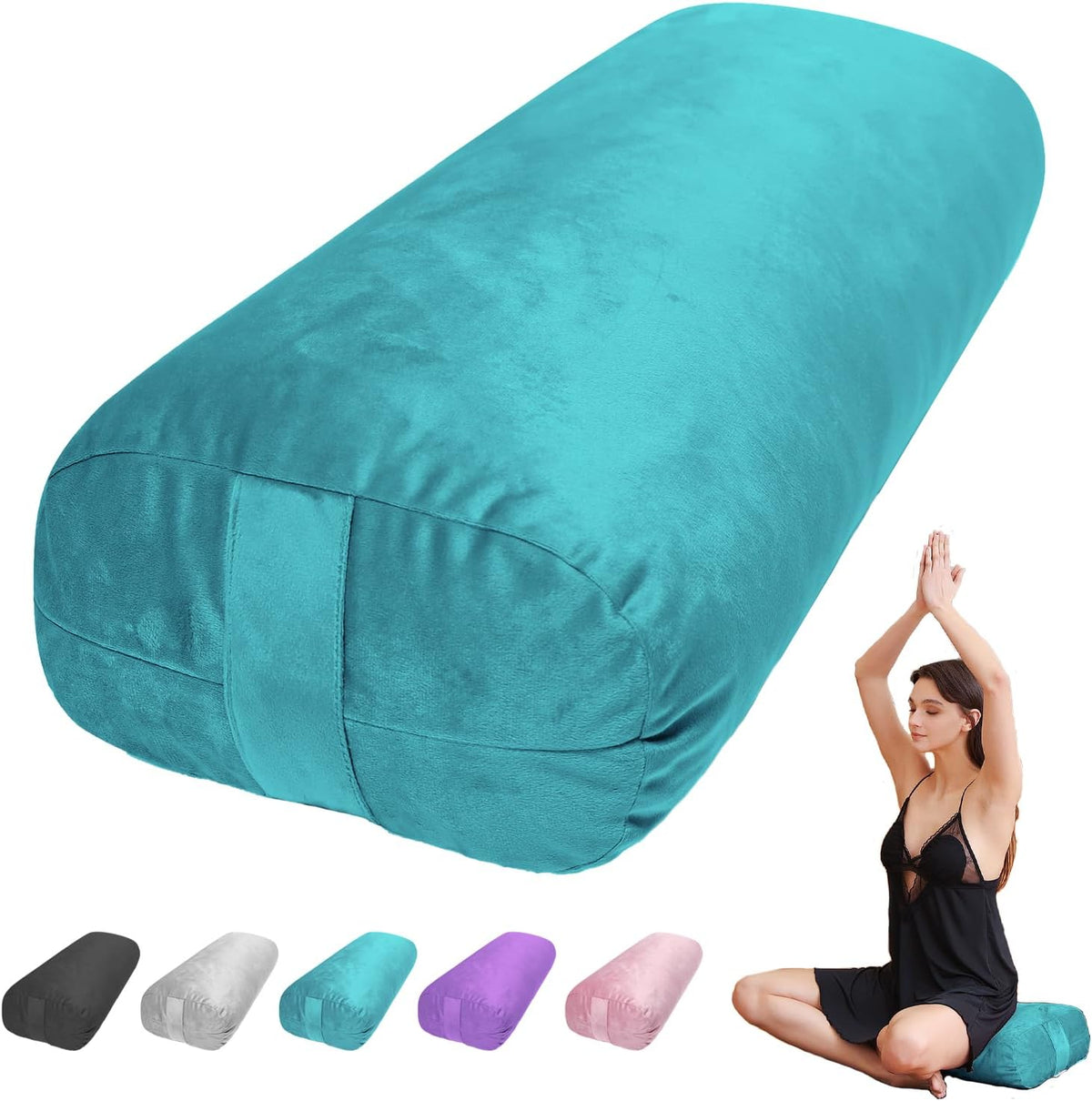 Yoga Bolster Pillow for Restorative & Yin Yoga - Meditation Pillow with Velvet Cover - Rectangular