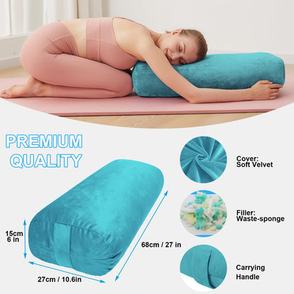 Yoga Bolster Pillow for Restorative & Yin Yoga - Meditation Pillow with Velvet Cover - Rectangular