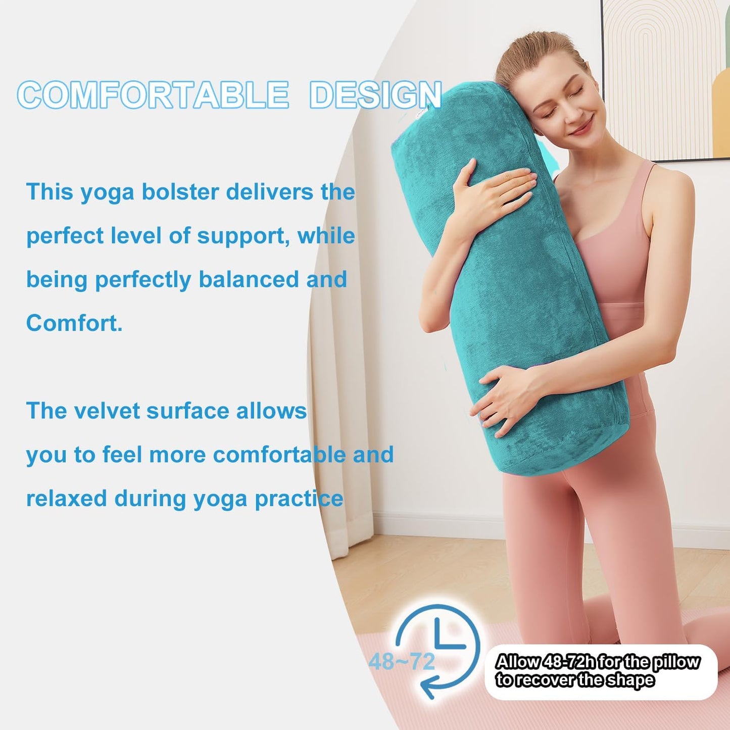 Yoga Bolster Pillow for Restorative & Yin Yoga - Meditation Pillow with Velvet Cover - Rectangular