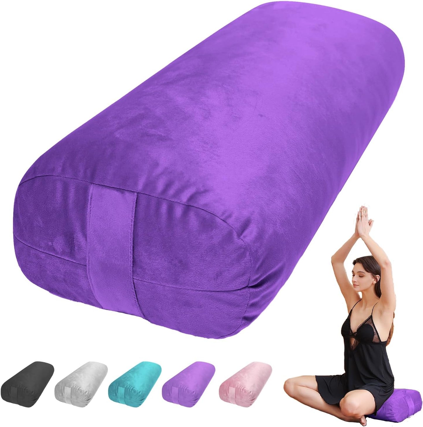 Yoga Bolster Pillow for Restorative & Yin Yoga - Meditation Pillow with Velvet Cover - Rectangular
