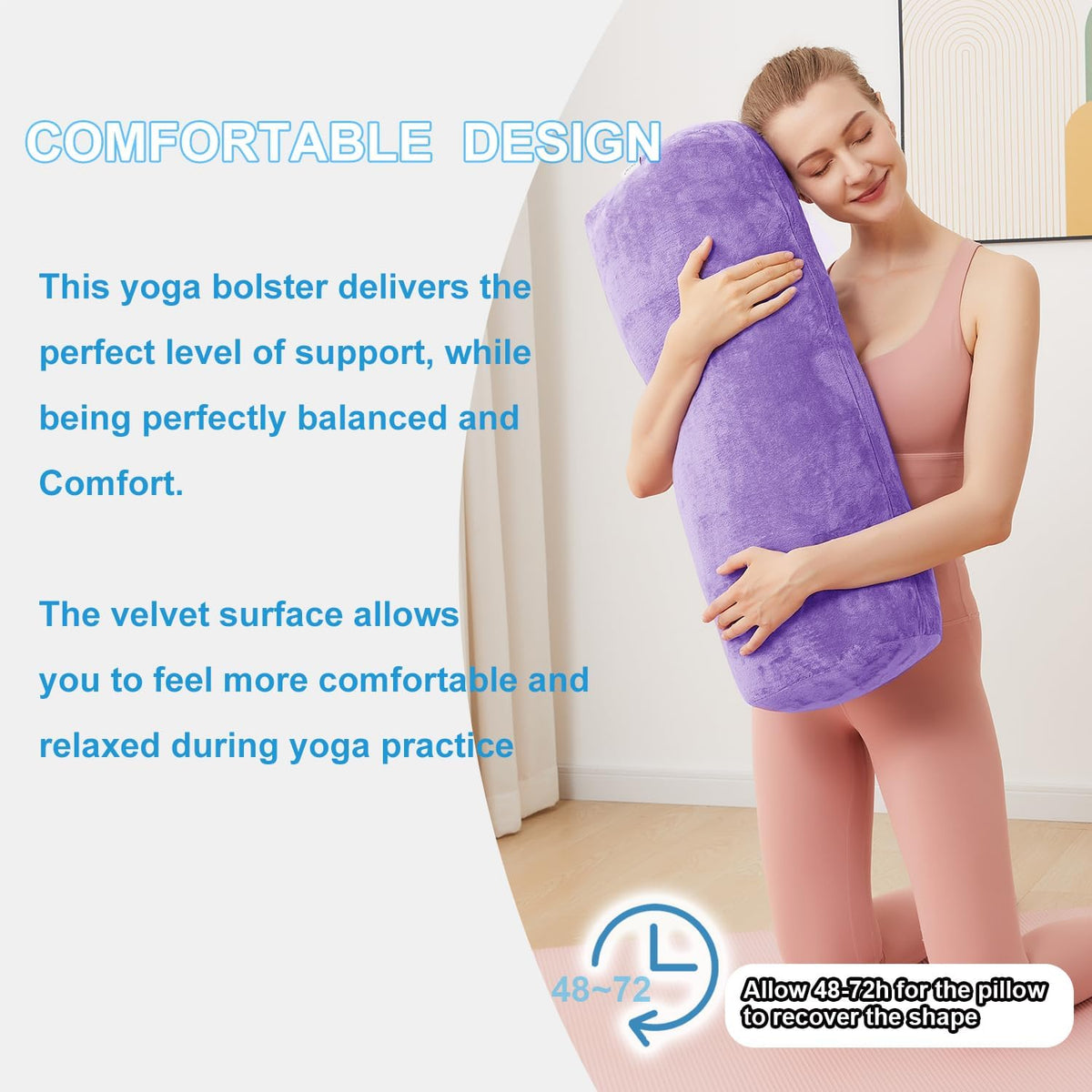 Yoga Bolster Pillow for Restorative & Yin Yoga - Meditation Pillow with Velvet Cover - Rectangular