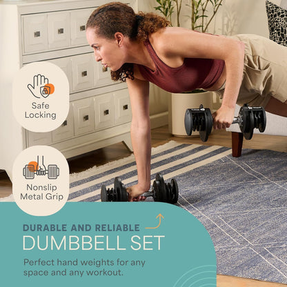 Adjustable Dumbbells Set – Quick-Adjust Space-Saving Weights with Anti-Slip Handle for Home Gym Strength Training