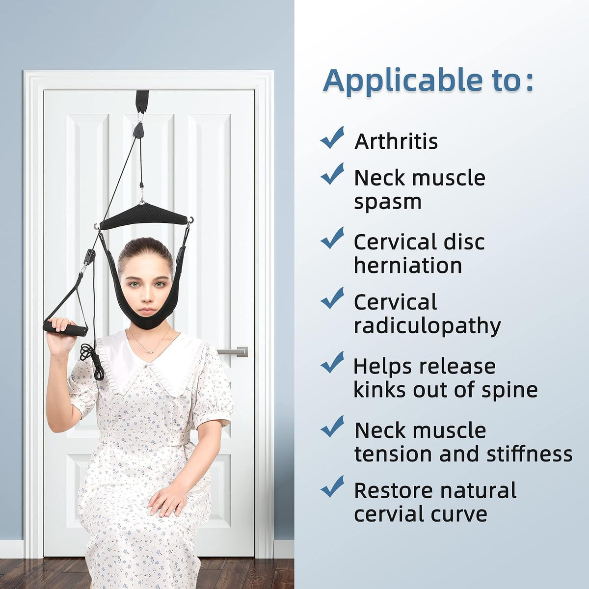 Upgraded Neck Stretcher Cervical Neck Traction Device,Double Ratchet Neck Tension Relief Portable Over The Door Device,for Physical Therapy,Neck Pain Relief, Vertebrae Disk Herniation,Black