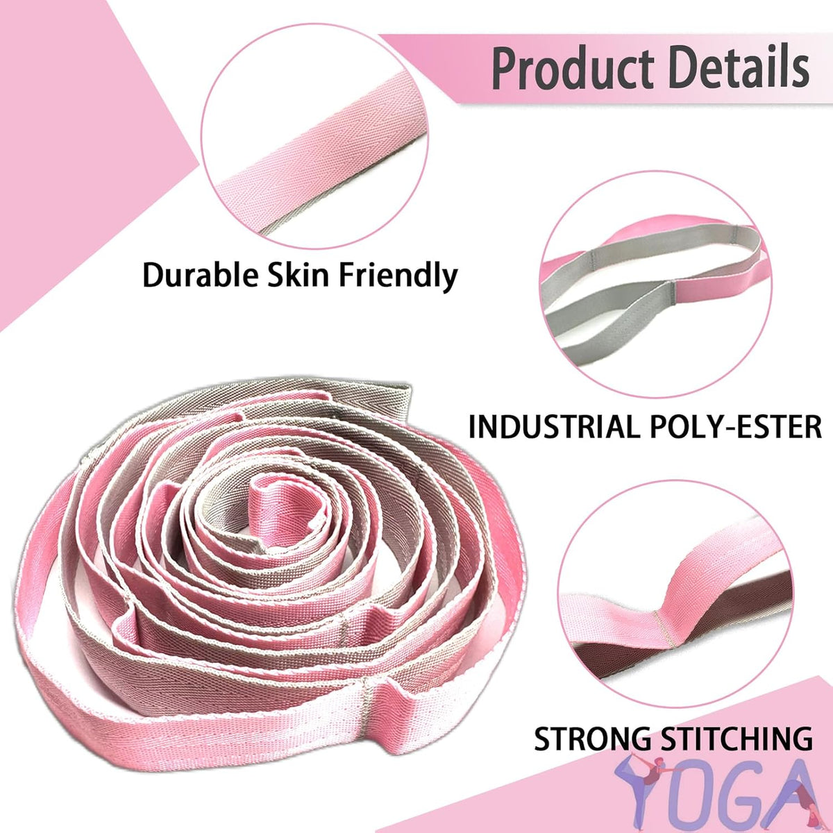 Stretching Strap Yoga Strap with Loops, Stretch Straps for Physical Therapy, Non-Elastic Exercise Strap for Pilates, Dance and Gymnastics with Workout Guide