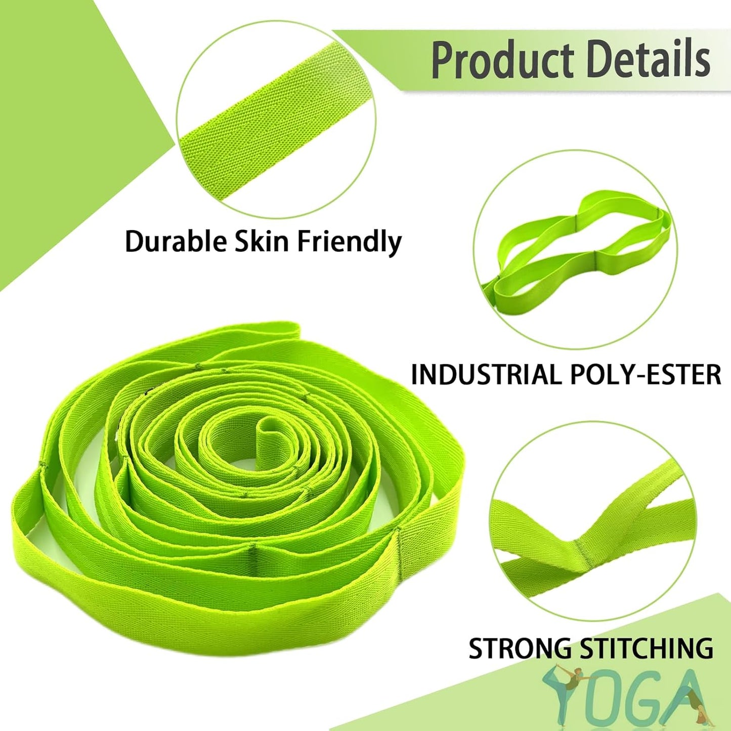 Stretching Strap Yoga Strap with Loops, Stretch Straps for Physical Therapy, Non-Elastic Exercise Strap for Pilates, Dance and Gymnastics with Workout Guide