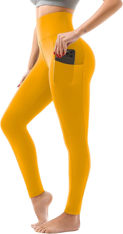 High Waisted Leggings with Pockets Women, Full Length Capri Buttery Soft Stretchy Yoga Pants