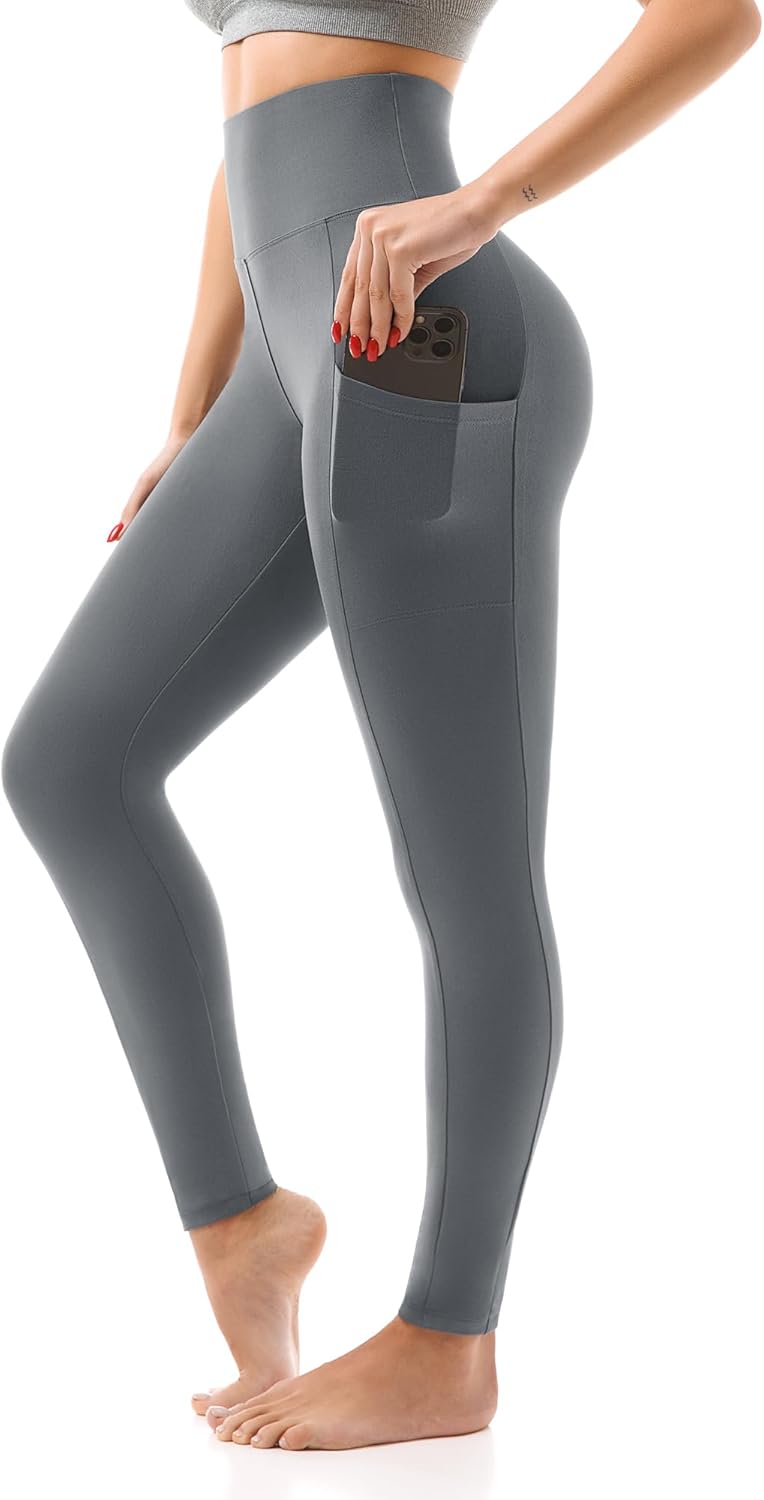 High Waisted Leggings with Pockets Women, Full Length Capri Buttery Soft Stretchy Yoga Pants