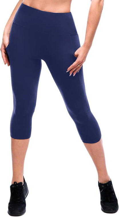 High Waisted Leggings with Pockets Women, Full Length Capri Buttery Soft Stretchy Yoga Pants