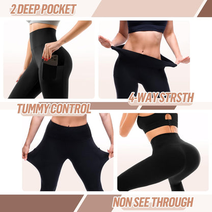 High Waisted Leggings with Pockets Women, Full Length Capri Buttery Soft Stretchy Yoga Pants