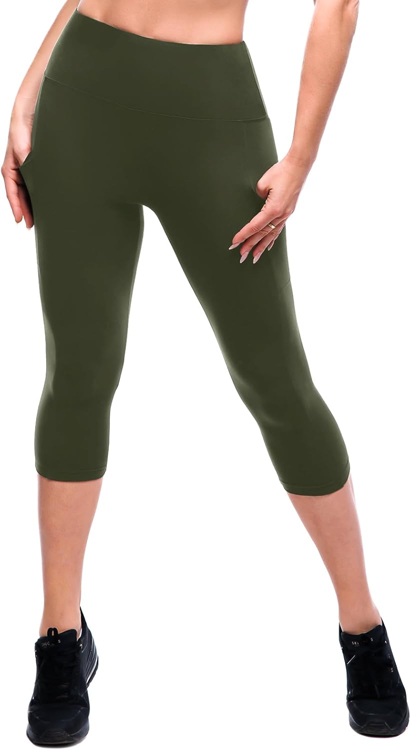 High Waisted Leggings with Pockets Women, Full Length Capri Buttery Soft Stretchy Yoga Pants