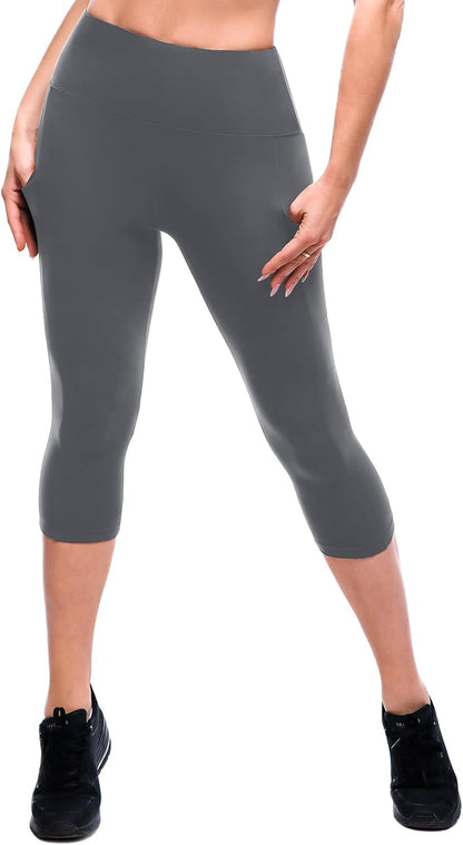 High Waisted Leggings with Pockets Women, Full Length Capri Buttery Soft Stretchy Yoga Pants