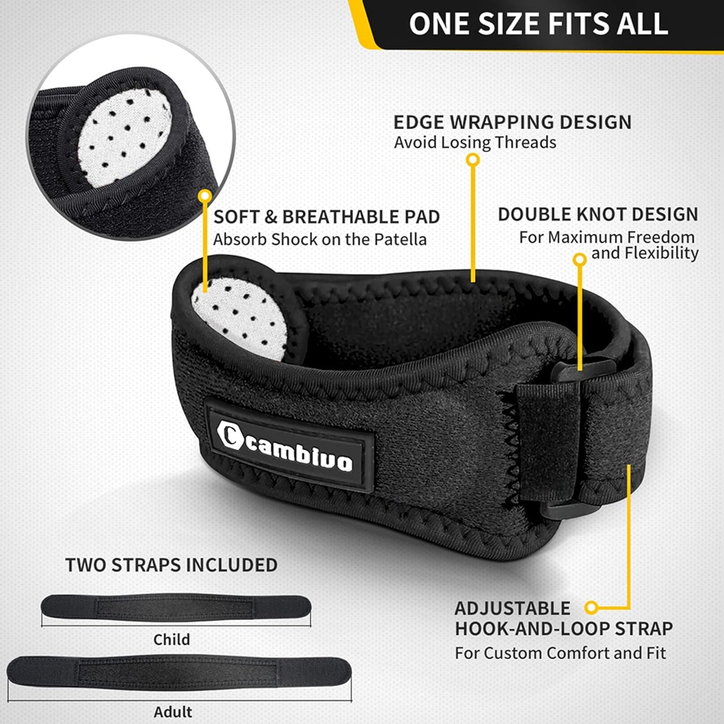 2 Pack Patella Tendon Knee Straps, Knee Brace for Women & Men with Extra Straps, Patella Bands for Pain Relief, Osgood Schlatter, Jumper’s Knee, Tendonitis, Running, Basketball, Volleyball