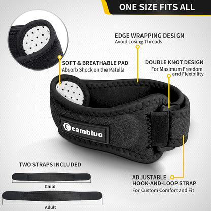 2 Pack Patella Tendon Knee Straps, Knee Brace for Women & Men with Extra Straps, Patella Bands for Pain Relief, Osgood Schlatter, Jumper’s Knee, Tendonitis, Running, Basketball, Volleyball
