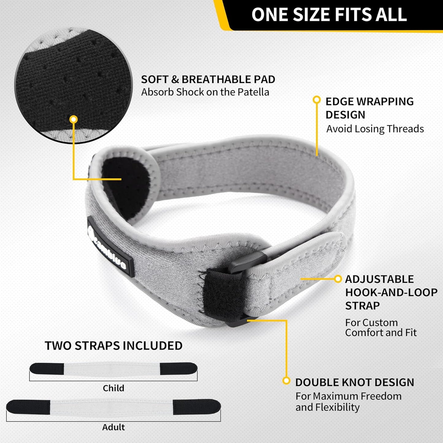 2 Pack Patella Tendon Knee Straps, Knee Brace for Women & Men with Extra Straps, Patella Bands for Pain Relief, Osgood Schlatter, Jumper’s Knee, Tendonitis, Running, Basketball, Volleyball