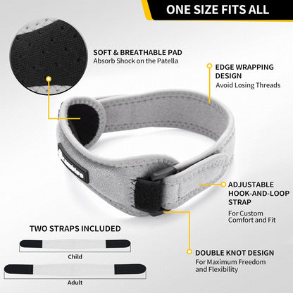 2 Pack Patella Tendon Knee Straps, Knee Brace for Women & Men with Extra Straps, Patella Bands for Pain Relief, Osgood Schlatter, Jumper’s Knee, Tendonitis, Running, Basketball, Volleyball