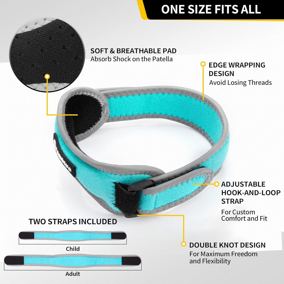 2 Pack Patella Tendon Knee Straps, Knee Brace for Women & Men with Extra Straps, Patella Bands for Pain Relief, Osgood Schlatter, Jumper’s Knee, Tendonitis, Running, Basketball, Volleyball