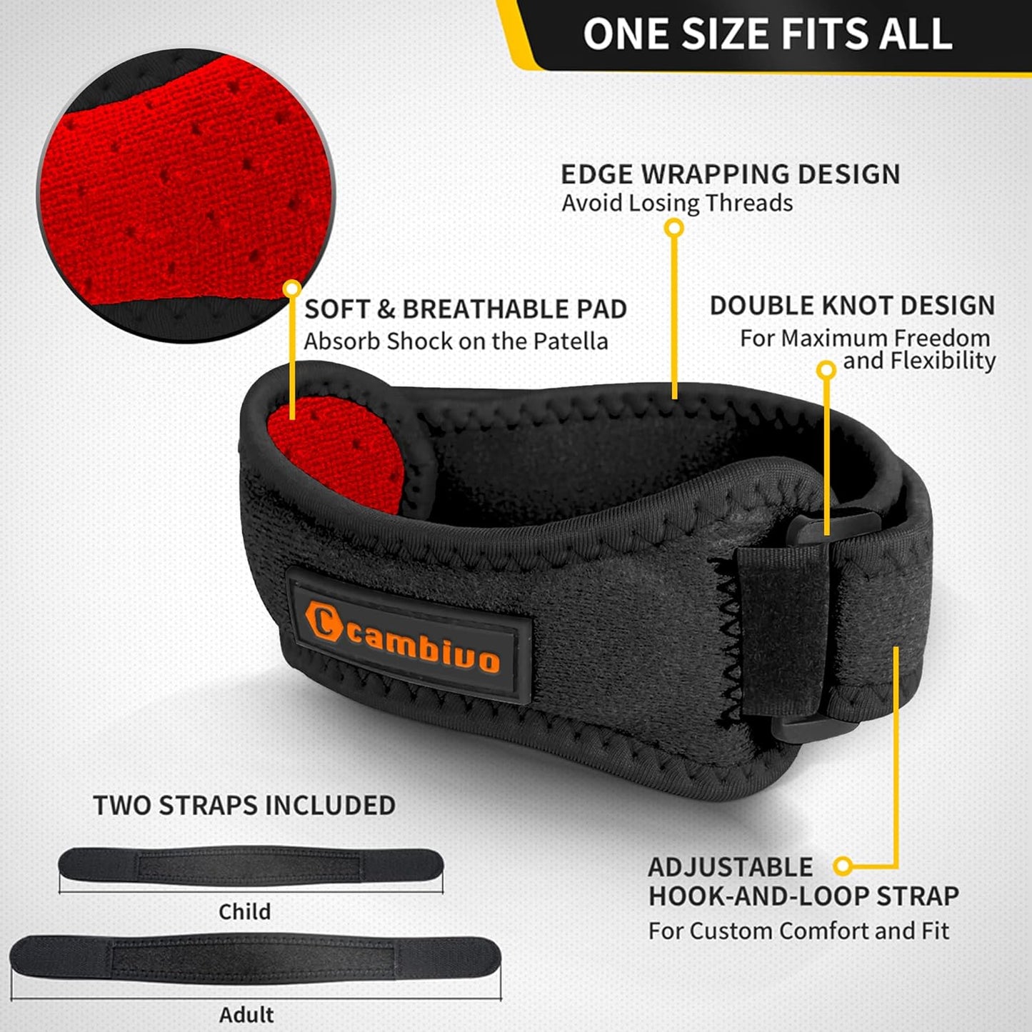 2 Pack Patella Tendon Knee Straps, Knee Brace for Women & Men with Extra Straps, Patella Bands for Pain Relief, Osgood Schlatter, Jumper’s Knee, Tendonitis, Running, Basketball, Volleyball