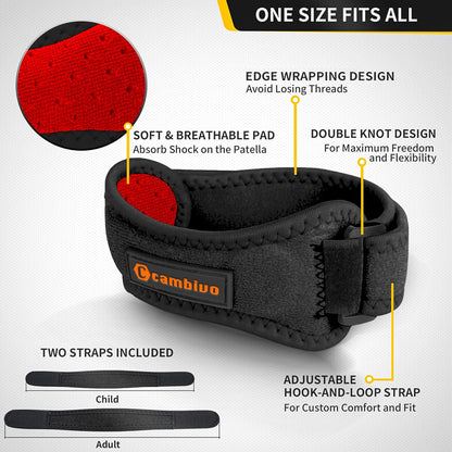 2 Pack Patella Tendon Knee Straps, Knee Brace for Women & Men with Extra Straps, Patella Bands for Pain Relief, Osgood Schlatter, Jumper’s Knee, Tendonitis, Running, Basketball, Volleyball