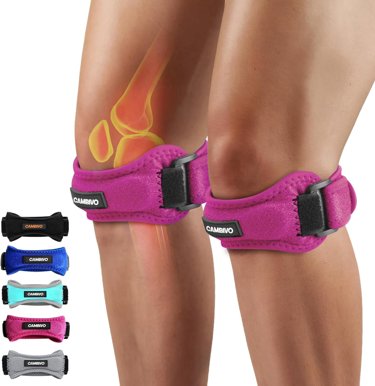 2 Pack Patella Tendon Knee Straps, Knee Brace for Women & Men with Extra Straps, Patella Bands for Pain Relief, Osgood Schlatter, Jumper’s Knee, Tendonitis, Running, Basketball, Volleyball