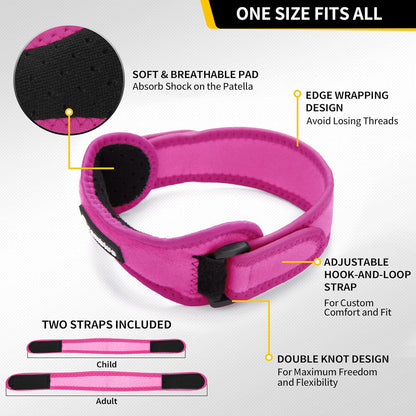 2 Pack Patella Tendon Knee Straps, Knee Brace for Women & Men with Extra Straps, Patella Bands for Pain Relief, Osgood Schlatter, Jumper’s Knee, Tendonitis, Running, Basketball, Volleyball