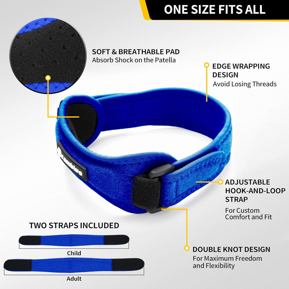 2 Pack Patella Tendon Knee Straps, Knee Brace for Women & Men with Extra Straps, Patella Bands for Pain Relief, Osgood Schlatter, Jumper’s Knee, Tendonitis, Running, Basketball, Volleyball