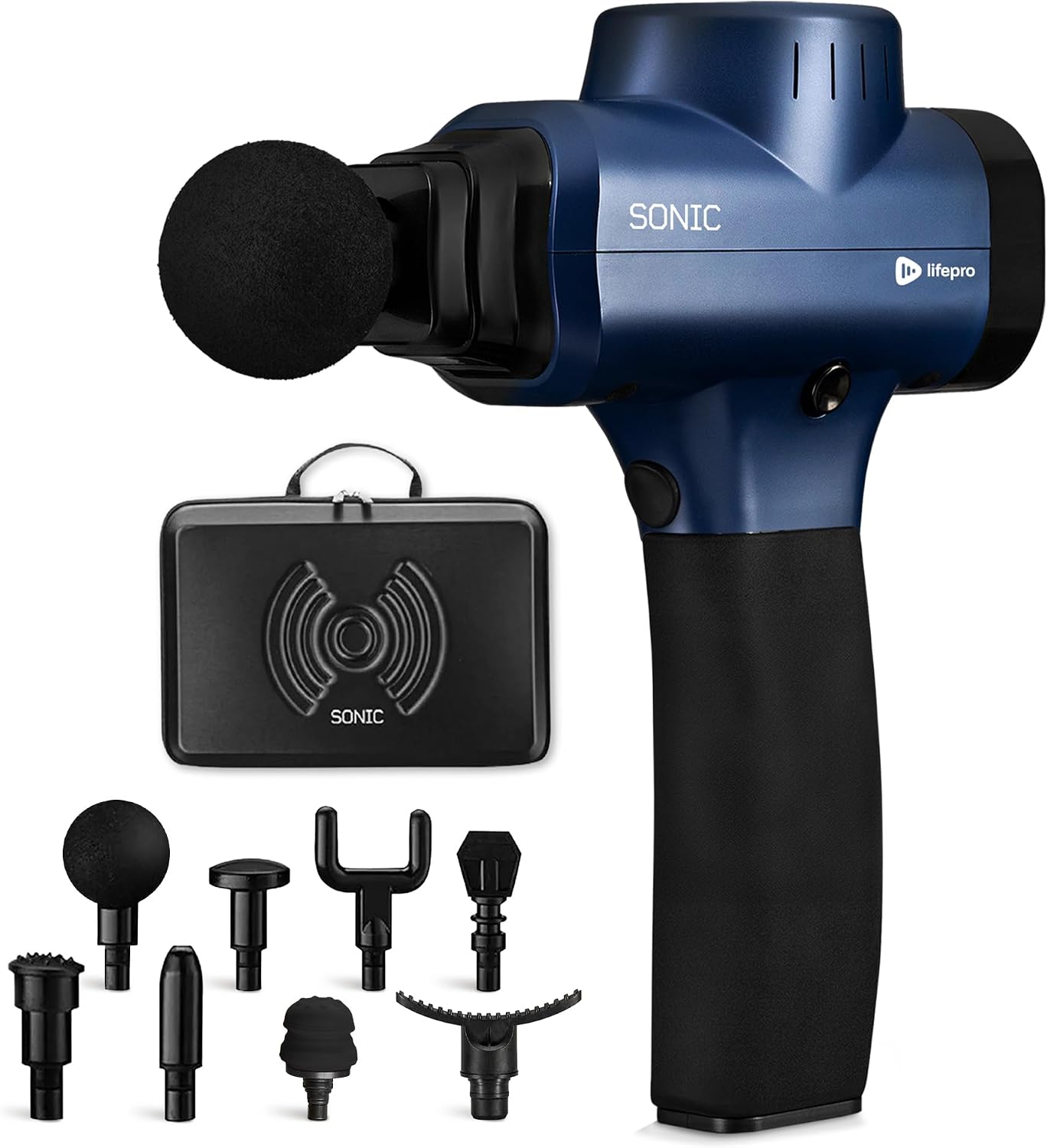 Sonic Massage Gun Percussion Muscle Massager, 8 Heads & 5 Speeds