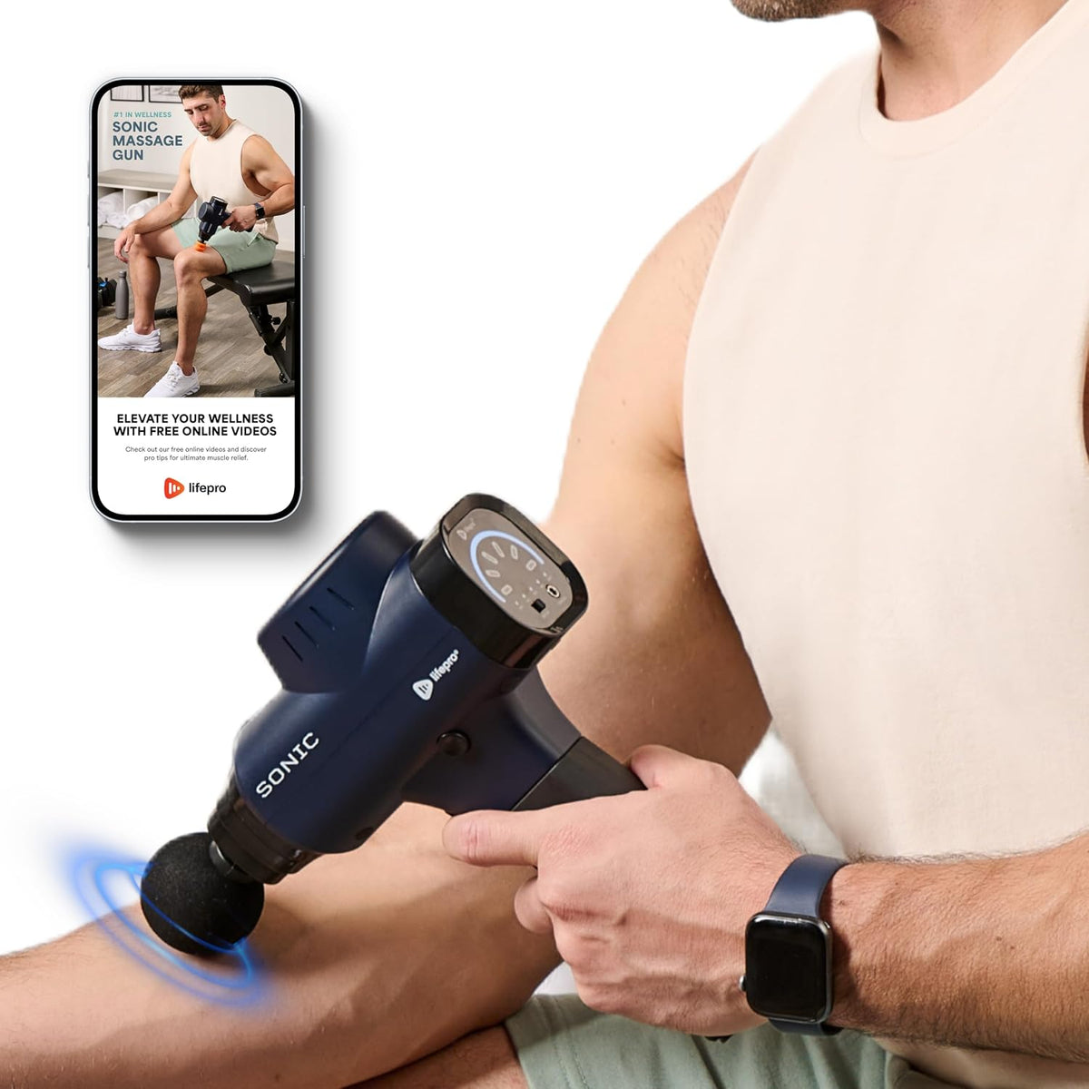 Sonic Massage Gun Percussion Muscle Massager, 8 Heads & 5 Speeds
