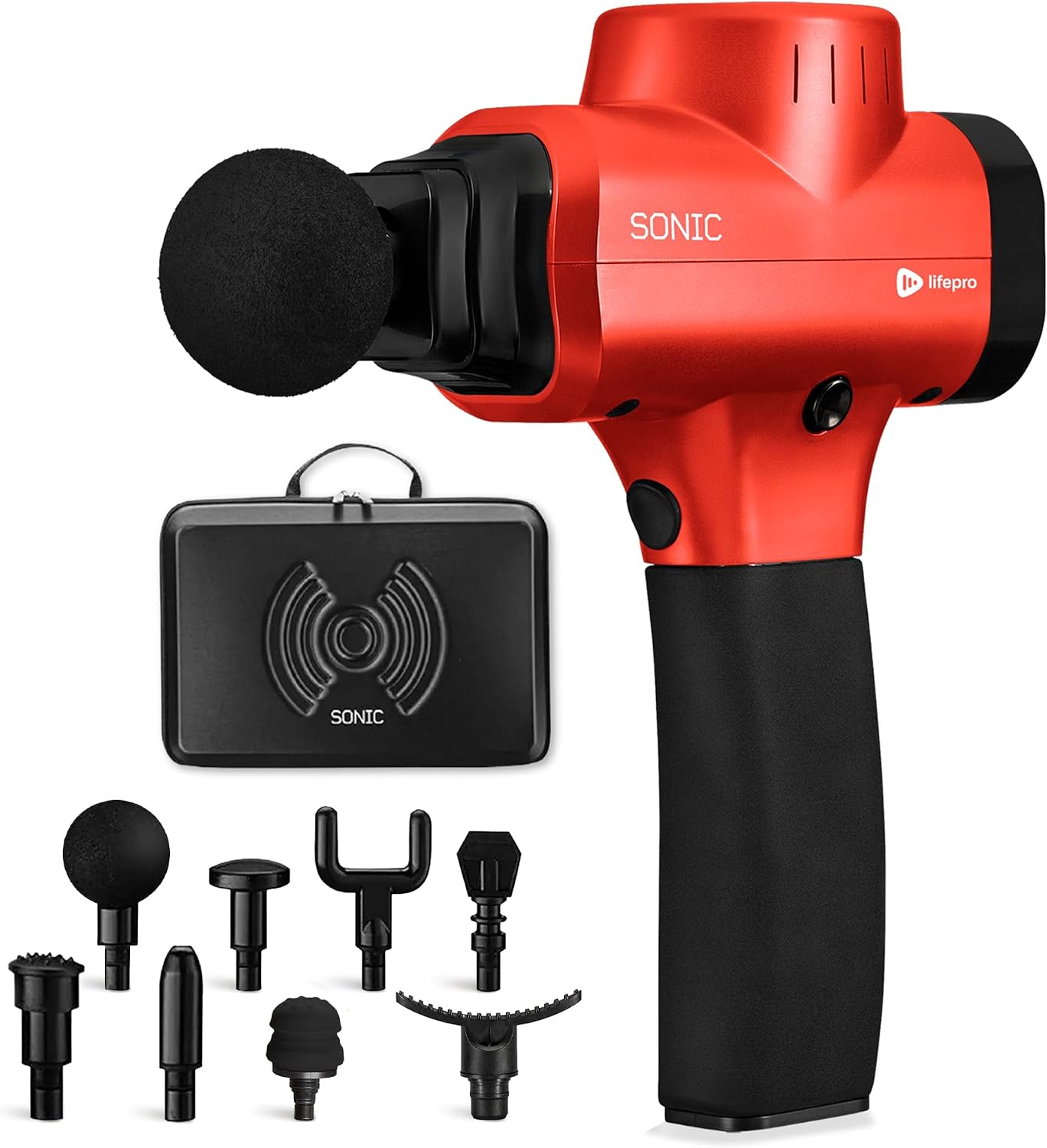 Sonic Massage Gun Percussion Muscle Massager, 8 Heads & 5 Speeds