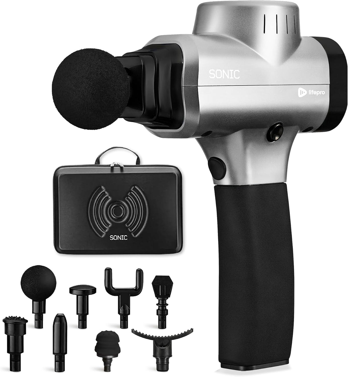 Sonic Massage Gun Percussion Muscle Massager, 8 Heads & 5 Speeds