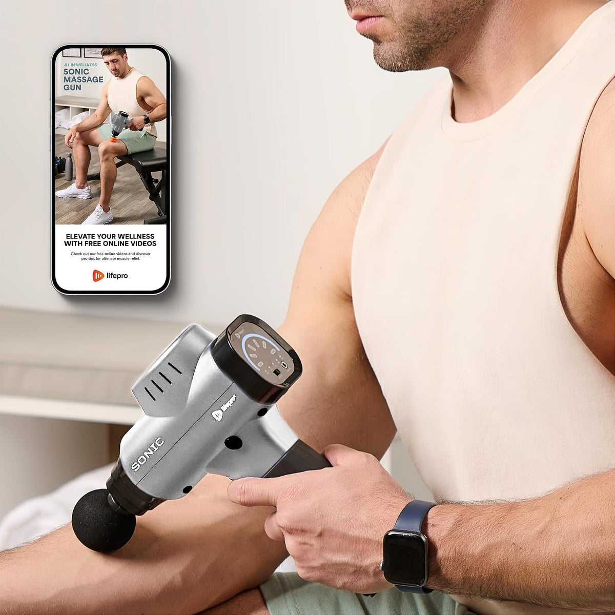 Sonic Massage Gun Percussion Muscle Massager, 8 Heads & 5 Speeds