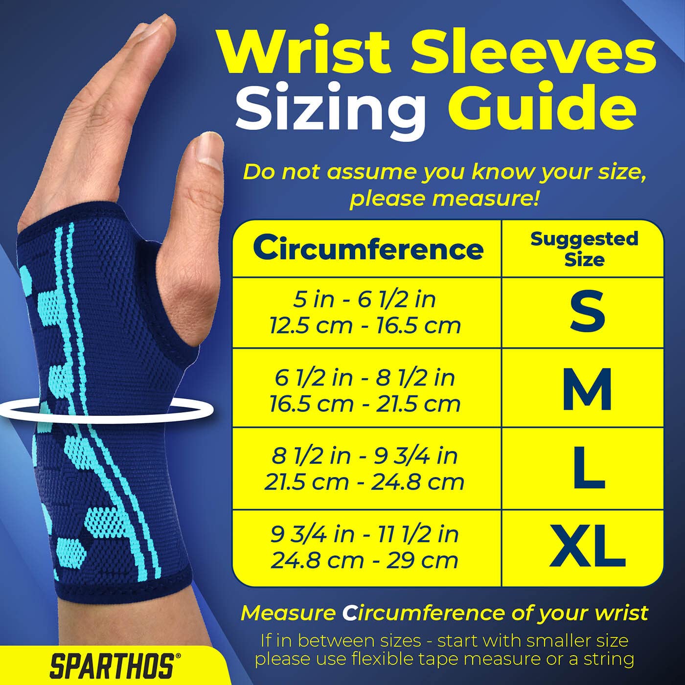 Wrist Support Sleeves (Pair) – Compression Wrist Brace for Men and Women - Carpal Tunnel Tendonitis Arthritis Pain Relief for Sports Injuries Arthritic Wrists Palm Hand Pain RSI (Blue-M)