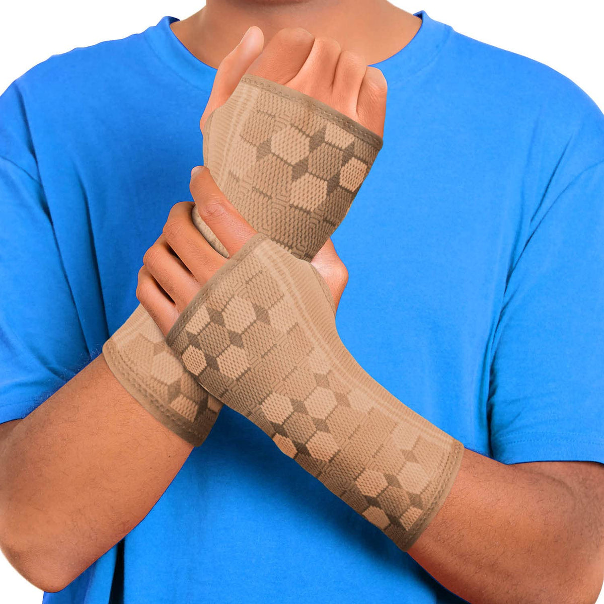 Wrist Support Sleeves (Pair) – Compression Wrist Brace for Men and Women - Carpal Tunnel Tendonitis Arthritis Pain Relief for Sports Injuries Arthritic Wrists Palm Hand Pain RSI (Blue-M)