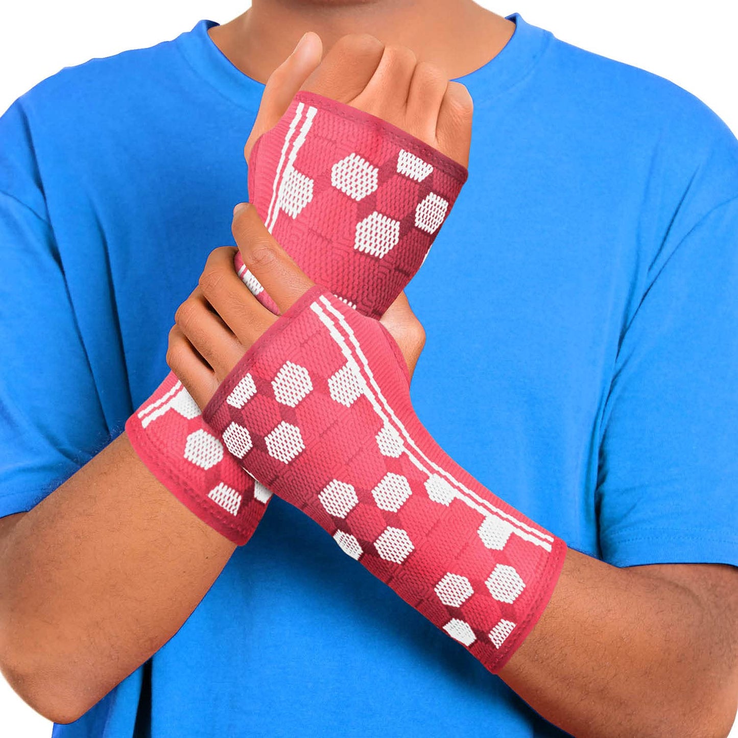 Wrist Support Sleeves (Pair) – Compression Wrist Brace for Men and Women - Carpal Tunnel Tendonitis Arthritis Pain Relief for Sports Injuries Arthritic Wrists Palm Hand Pain RSI (Blue-M)
