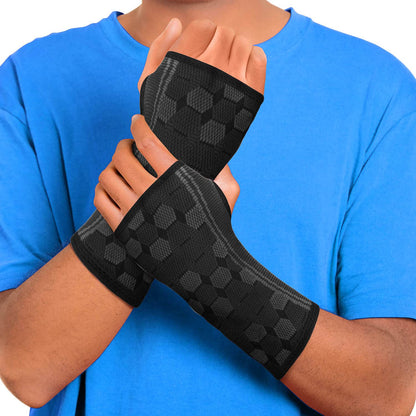 Wrist Support Sleeves (Pair) – Compression Wrist Brace for Men and Women - Carpal Tunnel Tendonitis Arthritis Pain Relief for Sports Injuries Arthritic Wrists Palm Hand Pain RSI (Blue-M)