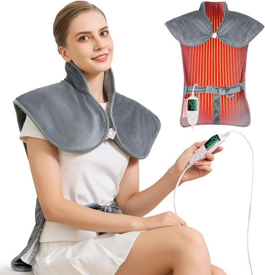 Electric Heating Pad for Neck Back Shoulder Pain Relief, 25"x37" Large Full Body Weighted Heated Pad for Menstrual Cramps - 5 Heat Levels/Snug Fit, Birthday Gifts for Women Men Mom Dad Elders