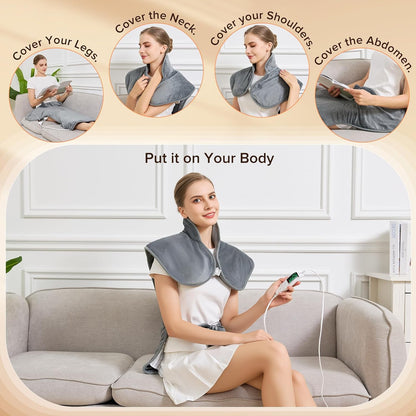 Electric Heating Pad for Neck Back Shoulder Pain Relief, 25"x37" Large Full Body Weighted Heated Pad for Menstrual Cramps - 5 Heat Levels/Snug Fit, Birthday Gifts for Women Men Mom Dad Elders