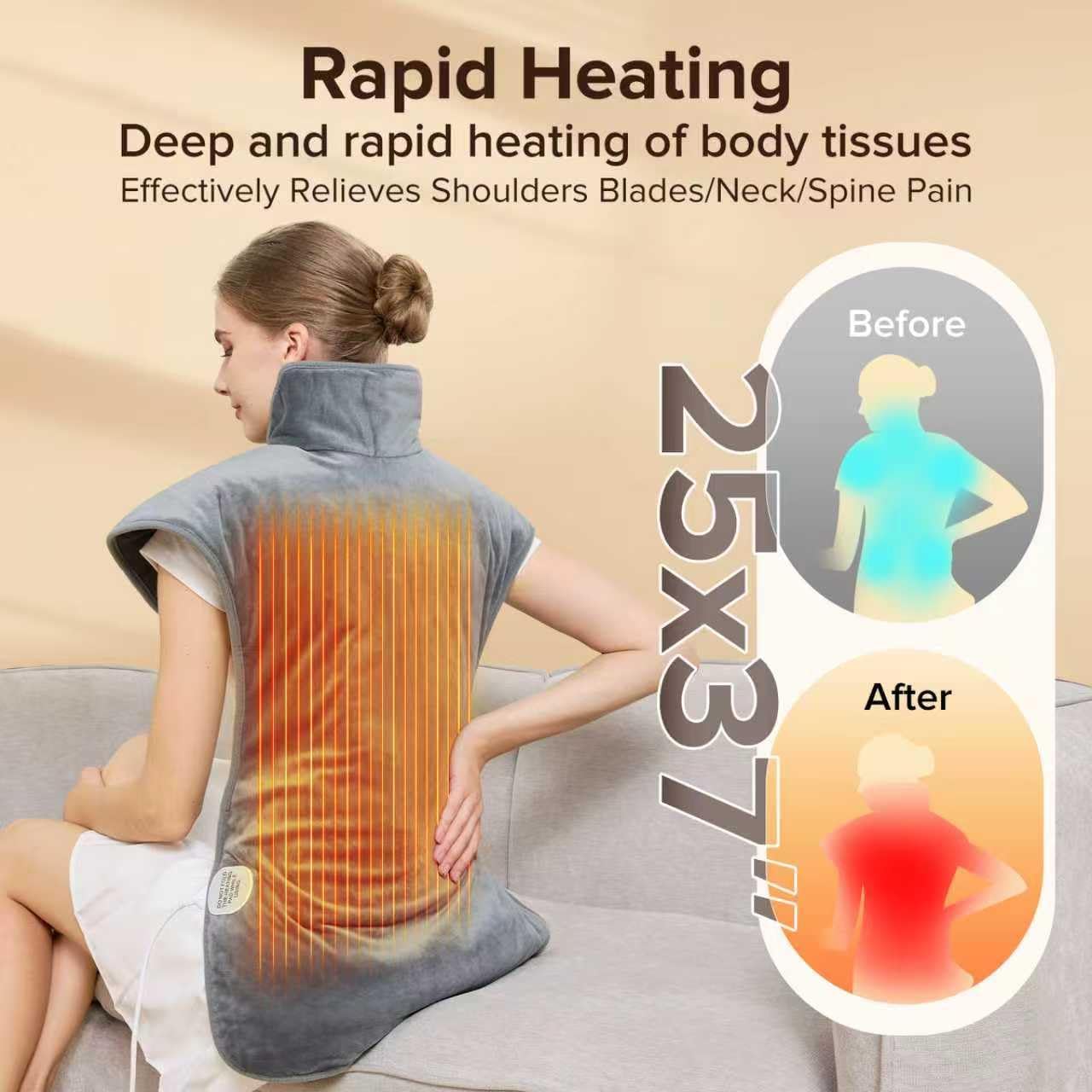 Electric Heating Pad for Neck Back Shoulder Pain Relief, 25"x37" Large Full Body Weighted Heated Pad for Menstrual Cramps - 5 Heat Levels/Snug Fit, Birthday Gifts for Women Men Mom Dad Elders