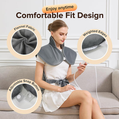 Electric Heating Pad for Neck Back Shoulder Pain Relief, 25"x37" Large Full Body Weighted Heated Pad for Menstrual Cramps - 5 Heat Levels/Snug Fit, Birthday Gifts for Women Men Mom Dad Elders