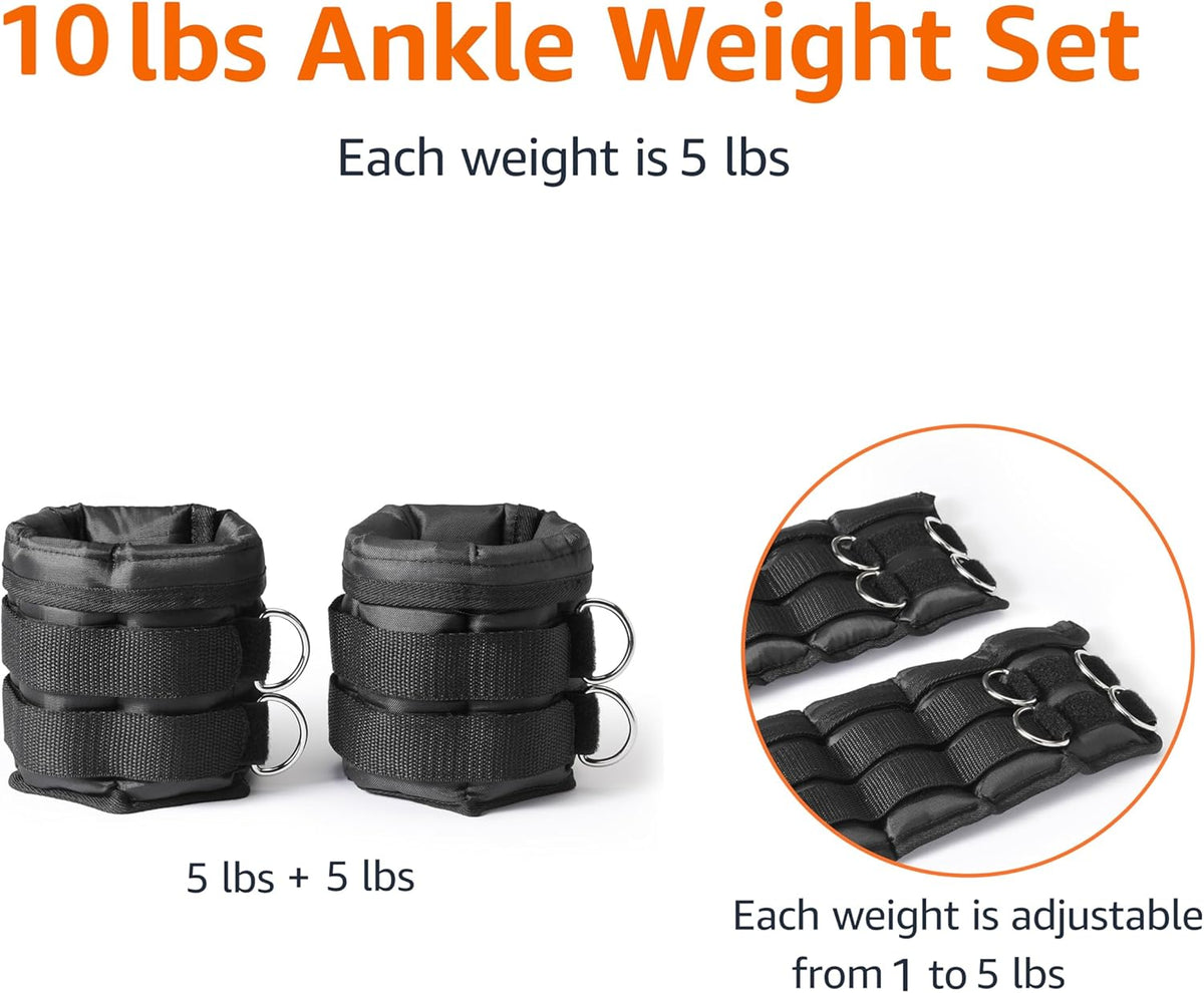 Adjustable Ankle Weights for Men & Women, for Workouts, Resistance Training, Walking, Black